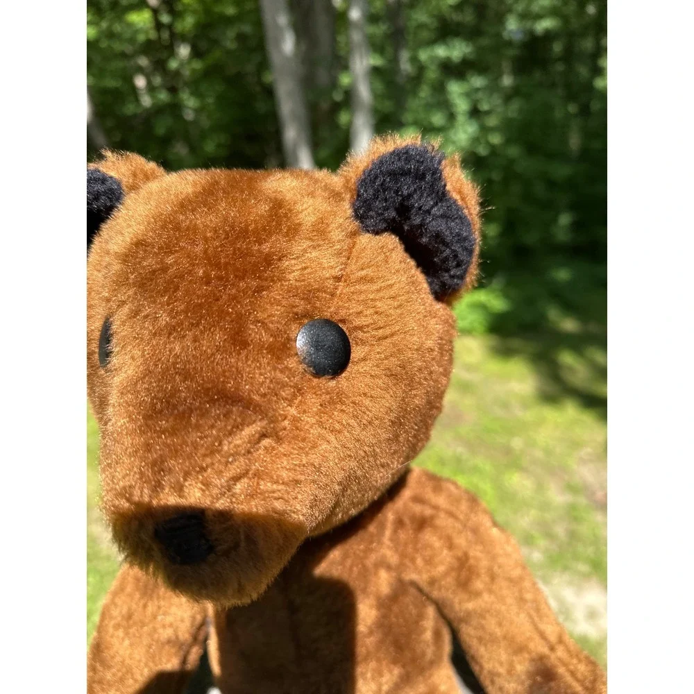 Vintage Brown Plush Teddy Bear Cinnamon Stuffed Animal Black Ear Accents 12 Inch